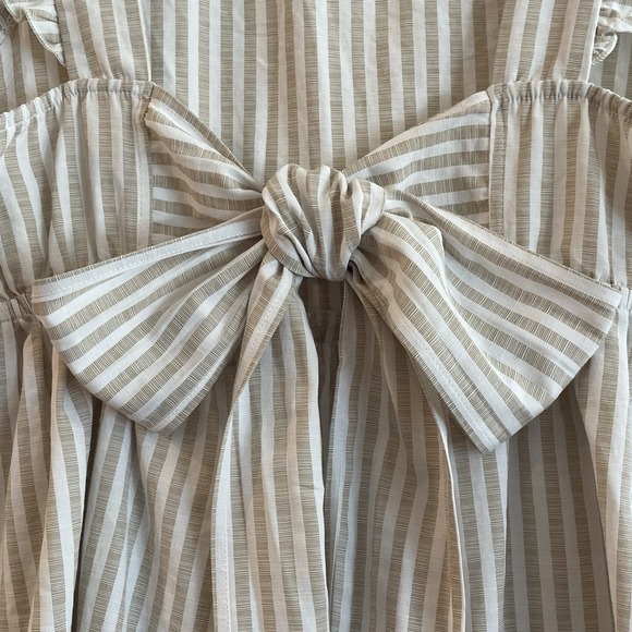 Maternity Flutter Tank Top Tie Back Backless White Tan Smocked Size Large - Picture 6 of 13